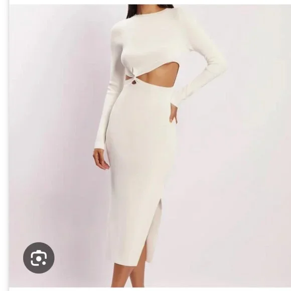 chinese dress ladies Sofia Long Sleeve Sequin Maxi Dress / White | Meshki